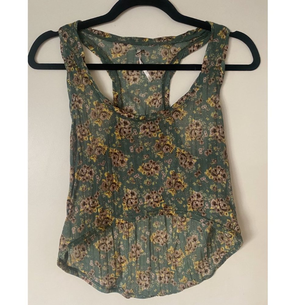 Green Floral Print Crop Top